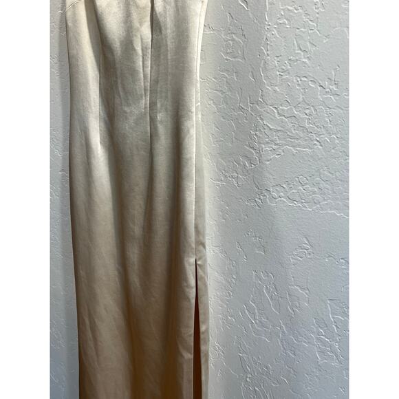 MESHKI Champagne Satin Gown XXS NWT Elegant Formal Dress with Slit - Picture 13 of 16